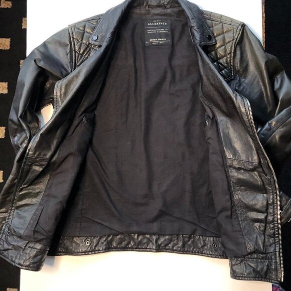 ALLSAINTS Men's/Unisex Conroy Crinkled Leather Biker Moto Jacket Black Olive XS - Picture 8 of 16